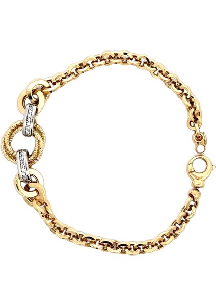 Dar ve Kalın Halka Geçişli Şık Tasarım Zirkon Taş Detaylı Iki Renk Altın Bileklik fırsatları