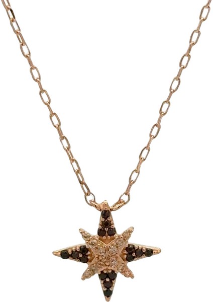 Zirkon Renkli Taşlı Yıldız Figürlü Rose Kolye modelleri