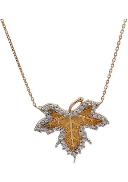 Zirkon Taş Detaylı Yaprak Figürlü Altın Kolye fiyatları