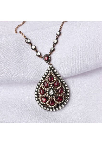 Elmas Yakut Taşlı Rose Altın Kolye