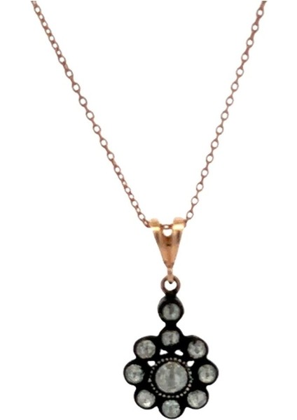 Elmas Taşlı Klasik Gül Model Rose Altın Kolye