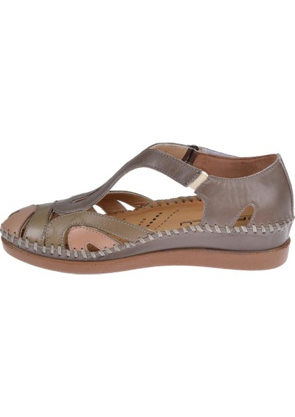 Hakiki Deri Comfort Kadın Sandalet FOR-22521 VİZON modelleri