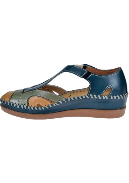 Hakiki Deri Comfort Kadın Sandalet FOR-22521 KOT MAVİ modelleri