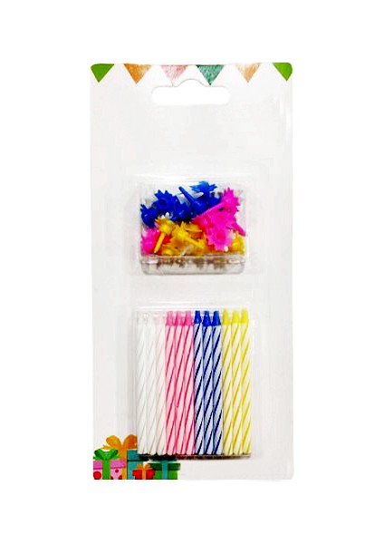 Karışık Renkli Çubuk Mum 24' Lü Doğum Günü Pasta Mumu - Pasta Süsü
