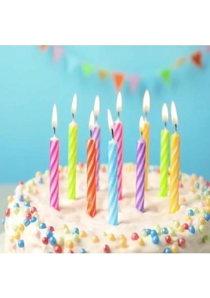 Karışık Renkli Çubuk Mum 24' Lü Doğum Günü Pasta Mumu - Pasta Süsü fiyatları