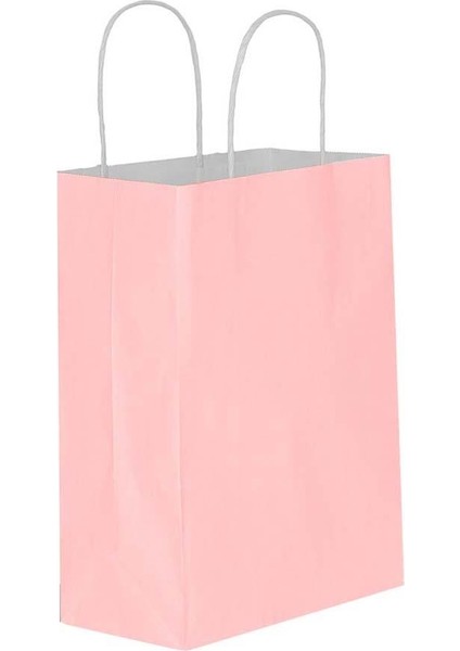 Büküm Saplı Kraft Kağıt Çanta Karton Hediyelik Poşet Torba - Pembe - 18X24 Cm. -25 Adetlik 4 Paket