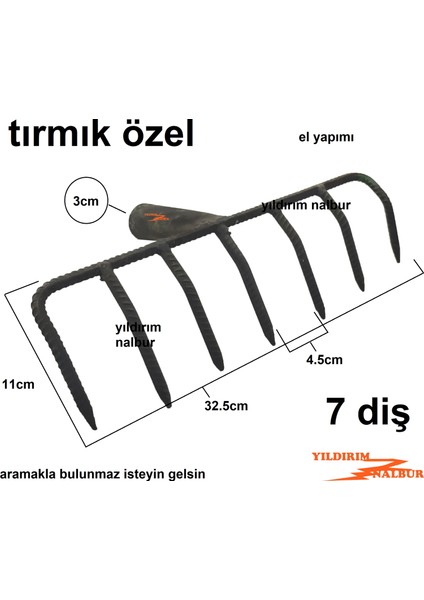 Yıldırım Nalbur Tırmık Kaliteli 7 Diş Bahçe Tırmığı Toprak Tarama Tırmık Yaprak Toplama