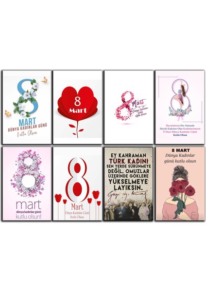 8 Mart Kadınlar Günü Temalı Kartpostal Seti (10X15 cm 8 Adet)