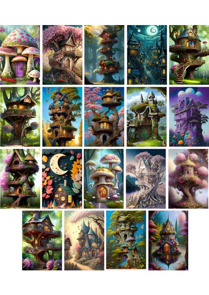 Ağaç Evler Temalı Kartpostal Seti (10X15 cm 19 Adet)