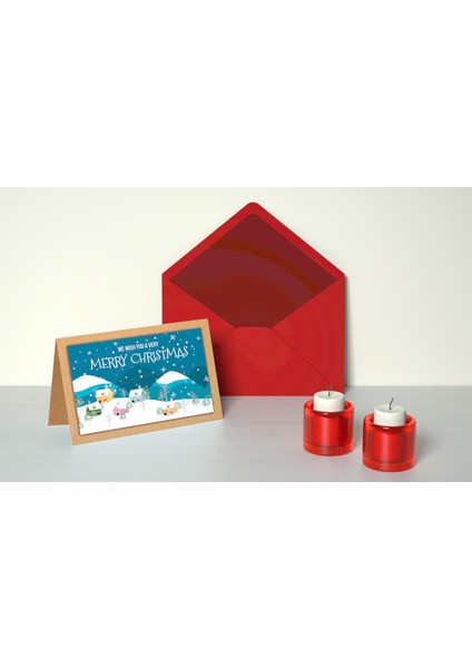 Yılbaşı Temalı Kraft Açılır Kartpostal Seti (15X10 cm 6 Adet+6 Adet Zarf)