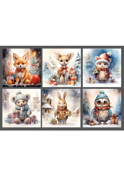 Hayvanlar Temalı Kartpostal Seti (12X12 cm 6 Adet)