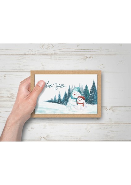 Yılbaşı Temalı Kraft Kart Üzeri Kartpostal Seti (15X10 cm 6 Adet+6 Adet Zarf)