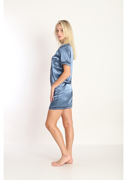 Sonsuz Şıklık Saten Şortlu Gömlek Yakalı Pijama Takımı