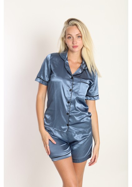 Sonsuz Şıklık Saten Şortlu Gömlek Yakalı Pijama Takımı