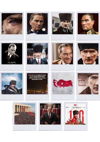Atatürk Temalı Poloroid Kartpostal Seti (10X12 cm 17 Adet)