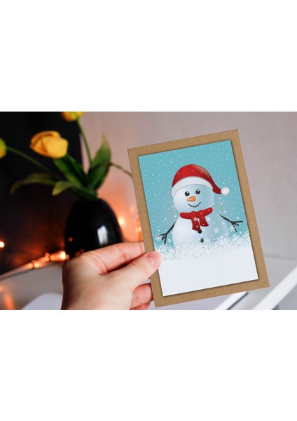 Yılbaşı Temalı Kraft Kart Üzeri Kartpostal Seti (15X10 cm 6 Adet+6 Adet Zarf)