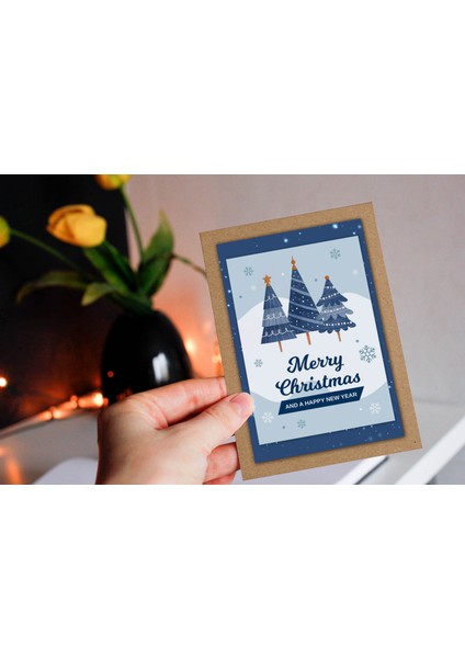 Yılbaşı Temalı Kraft Kart Üzeri Kartpostal Seti (15X10 cm 6 Adet+6 Adet Zarf)
