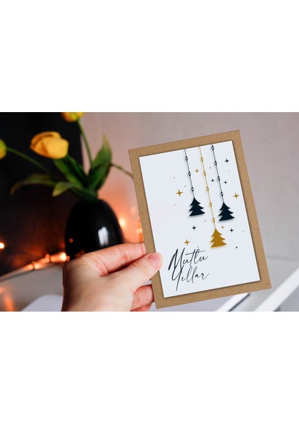 Yılbaşı Temalı Kraft Kart Üzeri Kartpostal Seti (15X10 cm 6 Adet+6 Adet Zarf)