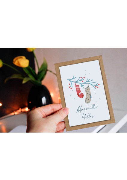 Yılbaşı Temalı Kraft Kart Üzeri Kartpostal Seti (15X10 cm 6 Adet+6 Adet Zarf)