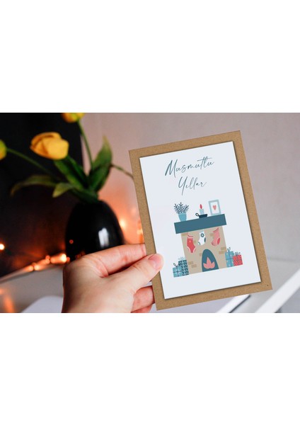 Yılbaşı Temalı Kraft Kart Üzeri Kartpostal Seti (15X10 cm 6 Adet+6 Adet Zarf)