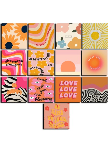 Aesthetic Turuncu Temalı Kartpostal Seti (15X15 cm 13 Adet)