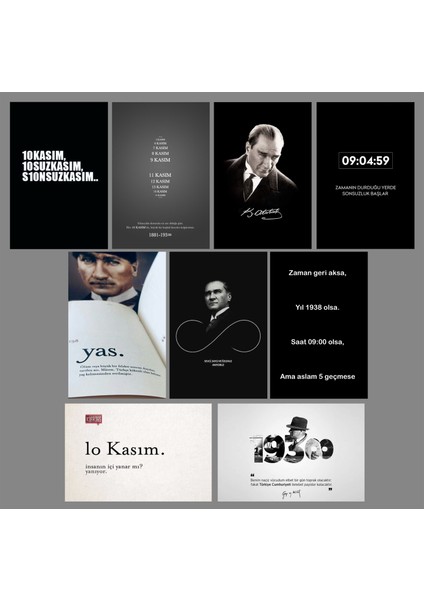 10 Kasım Temalı Kartpostal Seti (10X15 cm 9 Adet)