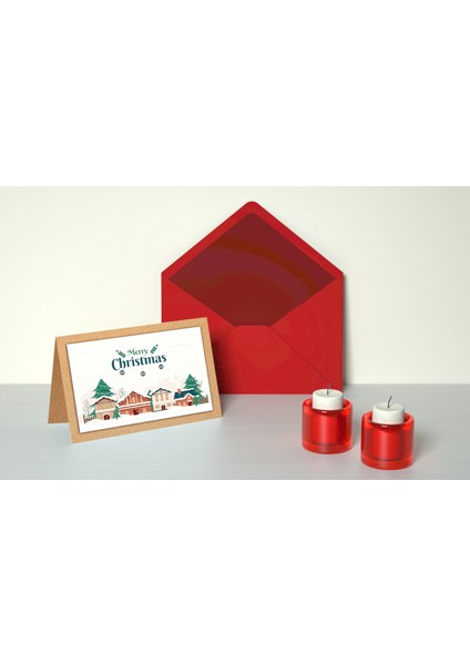 Yılbaşı Temalı Kraft Açılır Kartpostal Seti (15X10 cm 6 Adet+6 Adet Zarf)