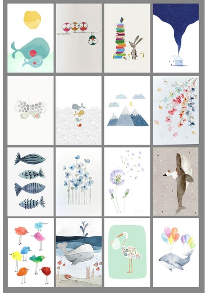 Çocuk Çizimleri Temalı Kartpostal Seti (10X15 cm 16 Adet)