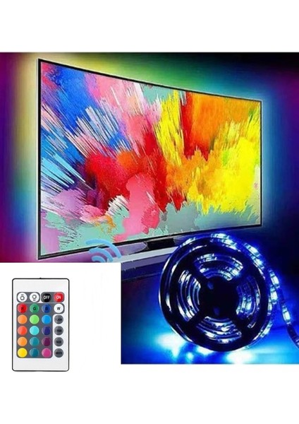 Kumandalı USB Şerit LED Tv Pc Arkası Çok Renkli Rgb Aydınlatma 4 Metre Çok Modlu Görsel Şölen