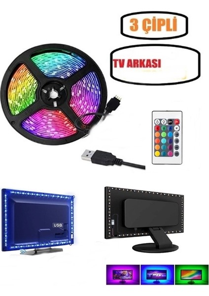 Kumandalı USB Şerit LED Tv Pc Arkası Çok Renkli Rgb Aydınlatma 4 Metre Çok Modlu Görsel Şölen