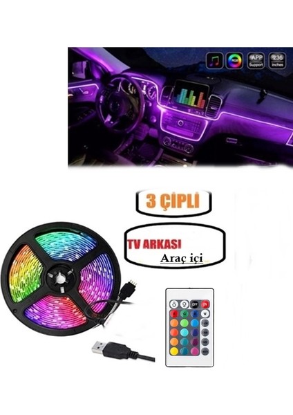 Kumandalı USB Şerit LED Tv Pc Arkası Çok Renkli Rgb Aydınlatma 4 Metre Çok Modlu Görsel Şölen