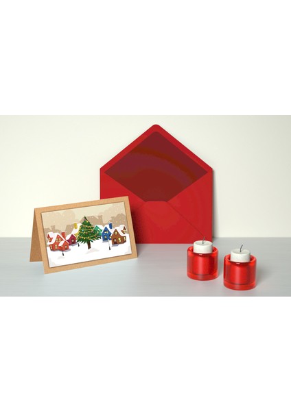 Yılbaşı Temalı Kraft Açılır Kartpostal Seti (15X10 cm 6 Adet+6 Adet Zarf)