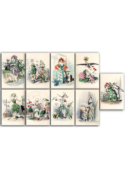 Çizim Kadınlar Temalı Kartpostal Seti (10X15 cm 9 Adet)