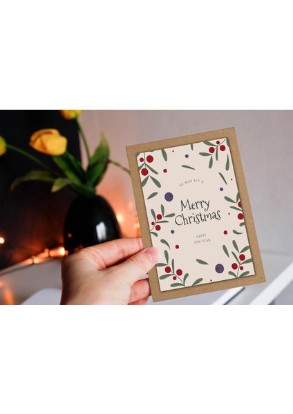 Yılbaşı Temalı Kraft Kart Üzeri Kartpostal Seti (15X10 cm 6 Adet+6 Adet Zarf)