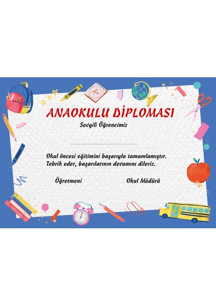 Okul Öncesi Için Diploma (A4 - 12 adet)