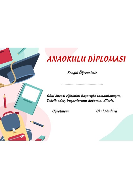 Okul Öncesi Için Diploma (A4 - 12 adet)