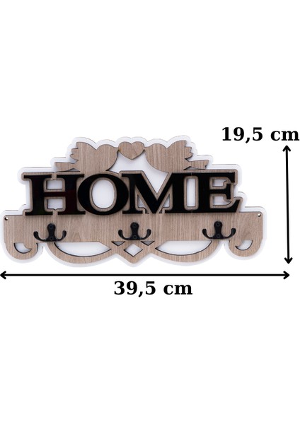 Deep Creative Duvar Askılığı 4 Askılı Doğal Ahşap Uv Baskılı Ahşap Siyah Home