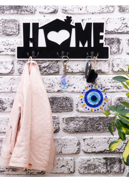 Deep Creative Duvar Askılığı 4 Askılı Doğal Ahşap Siyah Pleksi- Siyah Akrilik Home