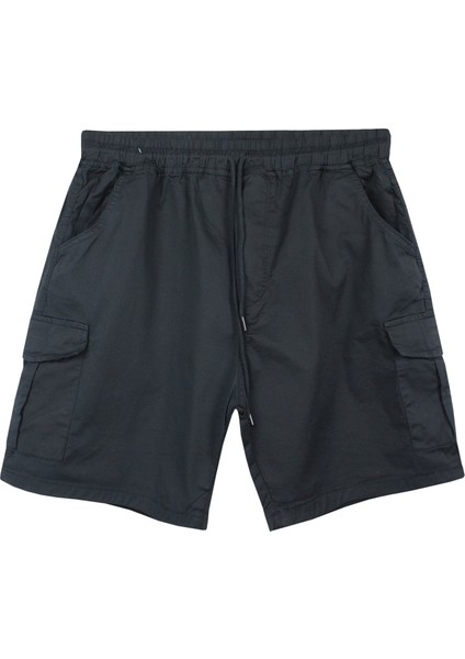 Erkek Büyük Beden 100-156 Kilo Arası Için Uygun Kargo Cepli Gabardin Şort Siyah