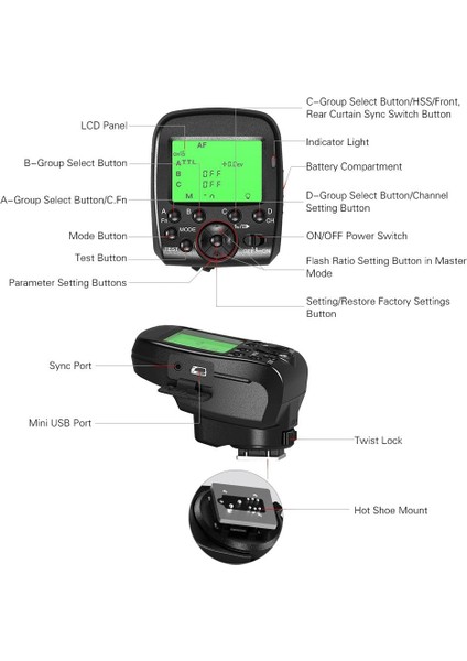 Pdx G1C Geniş LCD Ekranlı Çift Ttl Kablosuz Tetikleyici 1/8000S Hss 2.4g Kablosuz Iletim Canon Serisi Kameralar Için 16 Kanal