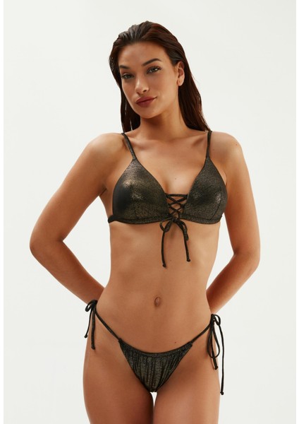 Bant Detaylı Kaplı Üçgen String Bikini Takım Bronz 2579ESMM