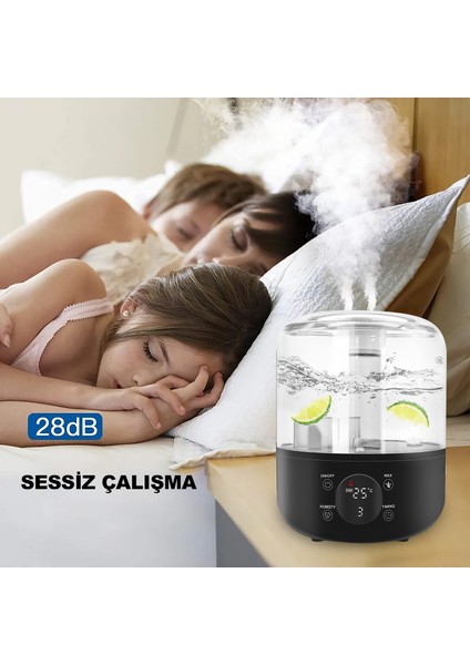 J001 Touch 4 Litre Ultrasonik Hava Nemlendirici Buhar Makinesi Dijital Hava Nemlendirme Cihazı Nem Ölçer Termometre Hava Nemlendirme Makinesi ve Aroma Difüzörü Nem Ölçerli