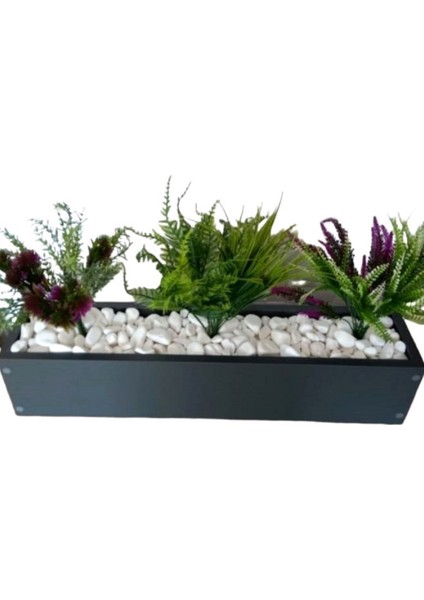 Ahşap Antrasit Gri Saksıda Yapay Bitki Çiçekler 100*25*22 cm Ebat Iç Mekan Saksısı fiyatları