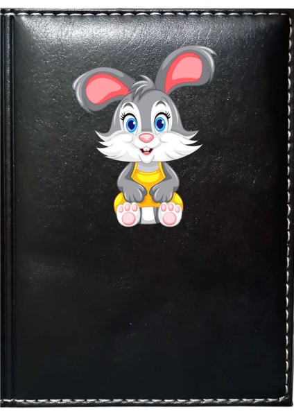 Kişiye Özel Sevimli Tavşan 2 Görselli Siyah Ruhsat Kabı