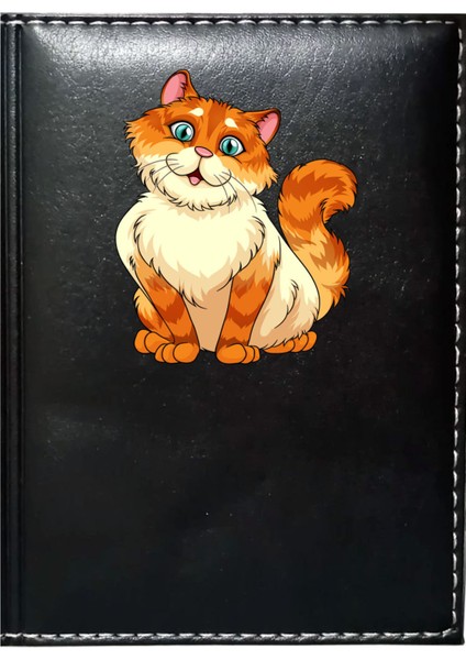 Kişiye Özel Sevimli Kedi 3 Görselli Siyah Ruhsat Kabı