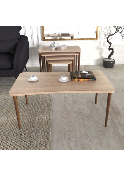 Aleyna Orta Sehpa ve Zigon Sehpa Ahşap Ayaklı Çay Kahve Sehpası Xl 5'li Salon Seti - Sonomo