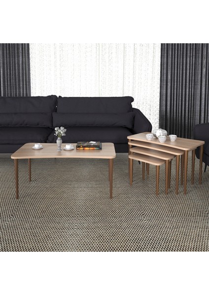 Aleyna Orta Sehpa ve Zigon Sehpa Ahşap Ayaklı Çay Kahve Sehpası Xl 5'li Salon Seti - Sonomo fiyatları