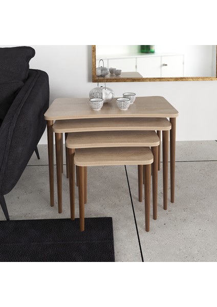 Aleyna Orta Sehpa ve Zigon Sehpa Ahşap Ayaklı Çay Kahve Sehpası Xl 5'li Salon Seti - Sonomo modelleri