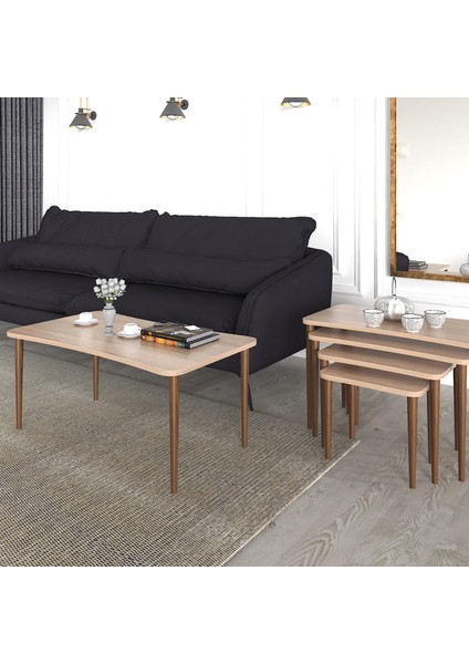 Aleyna Orta Sehpa ve Zigon Sehpa Ahşap Ayaklı Çay Kahve Sehpası Xl 5'li Salon Seti - Sonomo fırsatları