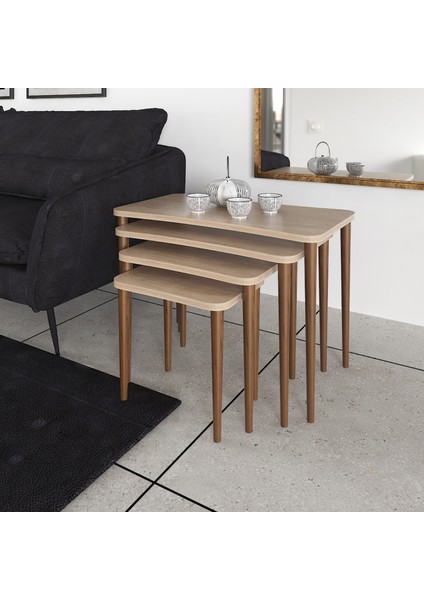 Aleyna Orta Sehpa ve Zigon Sehpa Ahşap Ayaklı Çay Kahve Sehpası Xl 5'li Salon Seti - Sonomo indirimleri